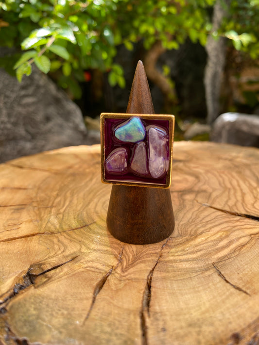 Exclusivo Anillo Piedras Cuadrado Dorado