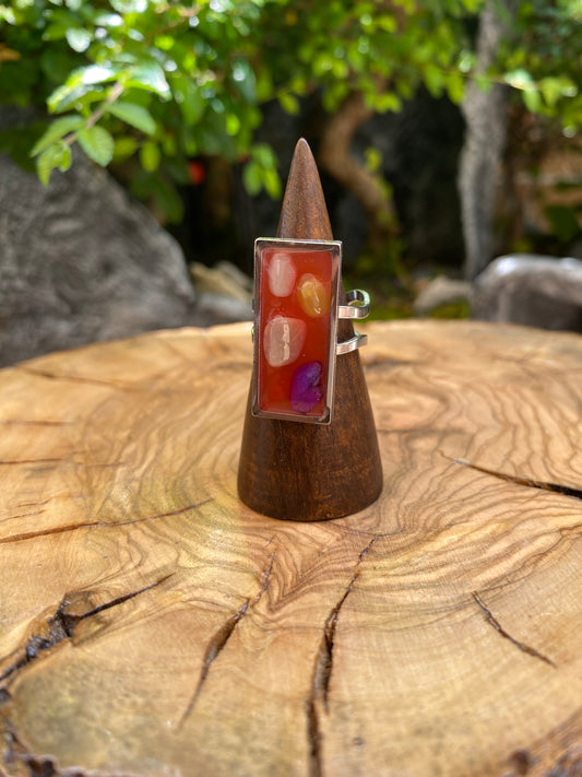 Exclusivo Anillo Piedras Rectangular Plateado