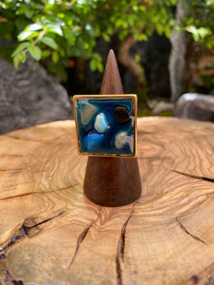 Exclusivo Anillo Piedras Cuadrado Dorado