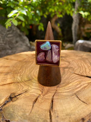 Exclusivo Anillo Piedras Cuadrado Dorado