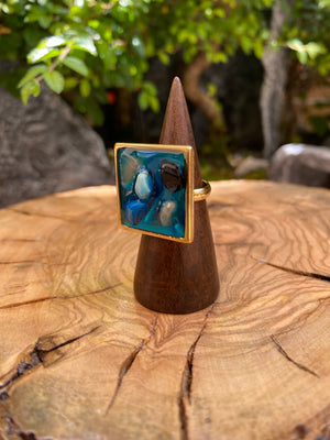 Exclusivo Anillo Piedras Cuadrado Dorado