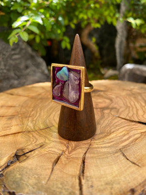 Exclusivo Anillo Piedras Cuadrado Dorado