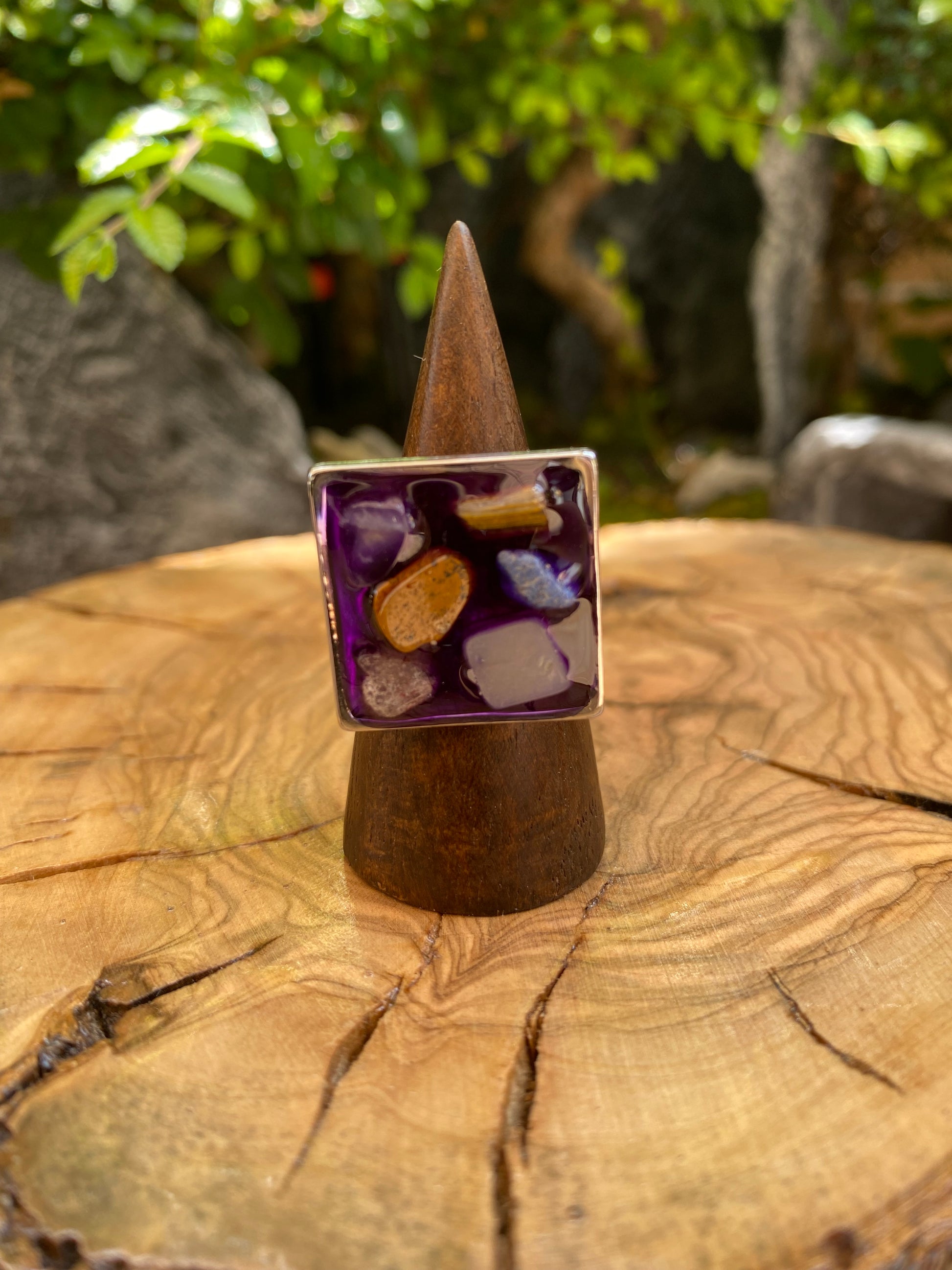 Exclusivo Anillo Piedras Cuadrado Plateado