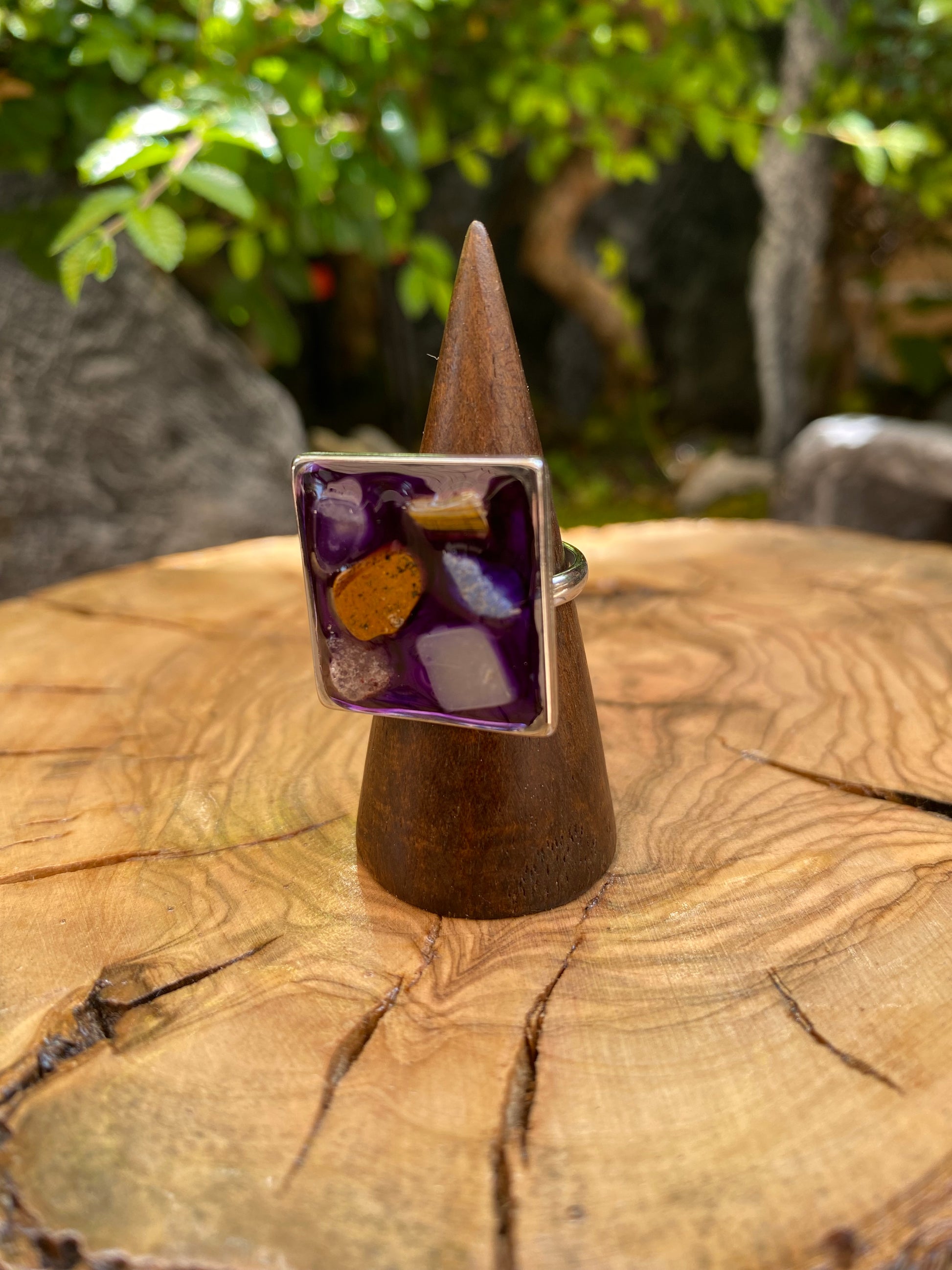 Exclusivo Anillo Piedras Cuadrado Plateado