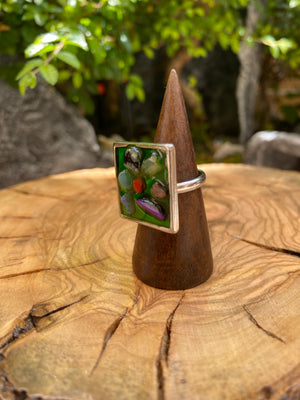 Exclusivo Anillo Piedras Cuadrado Plateado
