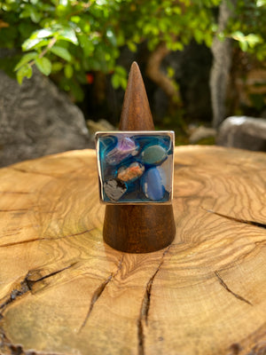 Exclusivo Anillo Piedras Cuadrado Plateado