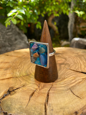 Exclusivo Anillo Piedras Cuadrado Plateado