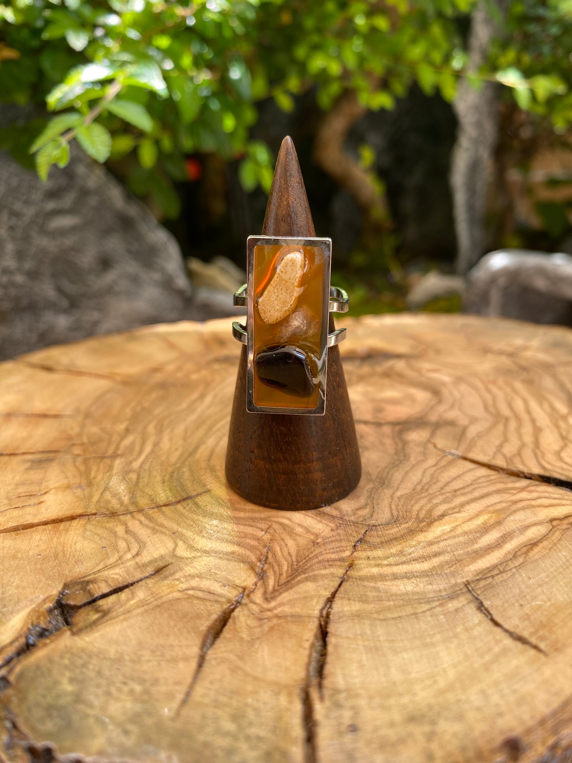 Exclusivo Anillo Piedras Rectangular Plateado