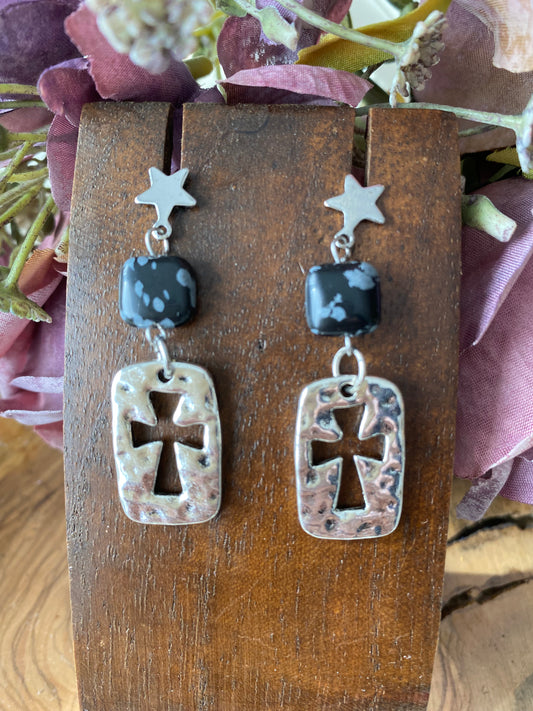 Pendientes Piedras. Modelo Obsidiana Cruz