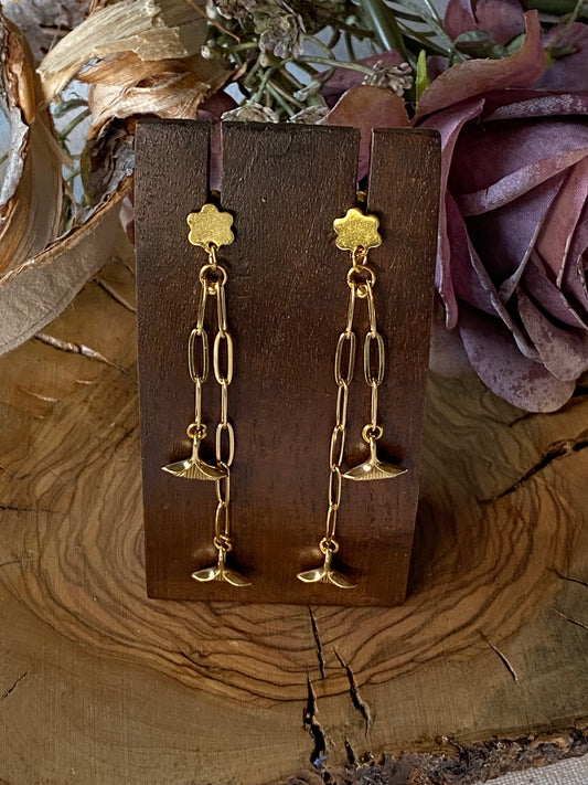 Pendientes Cadenas. Modelo Hoja Ginkgo